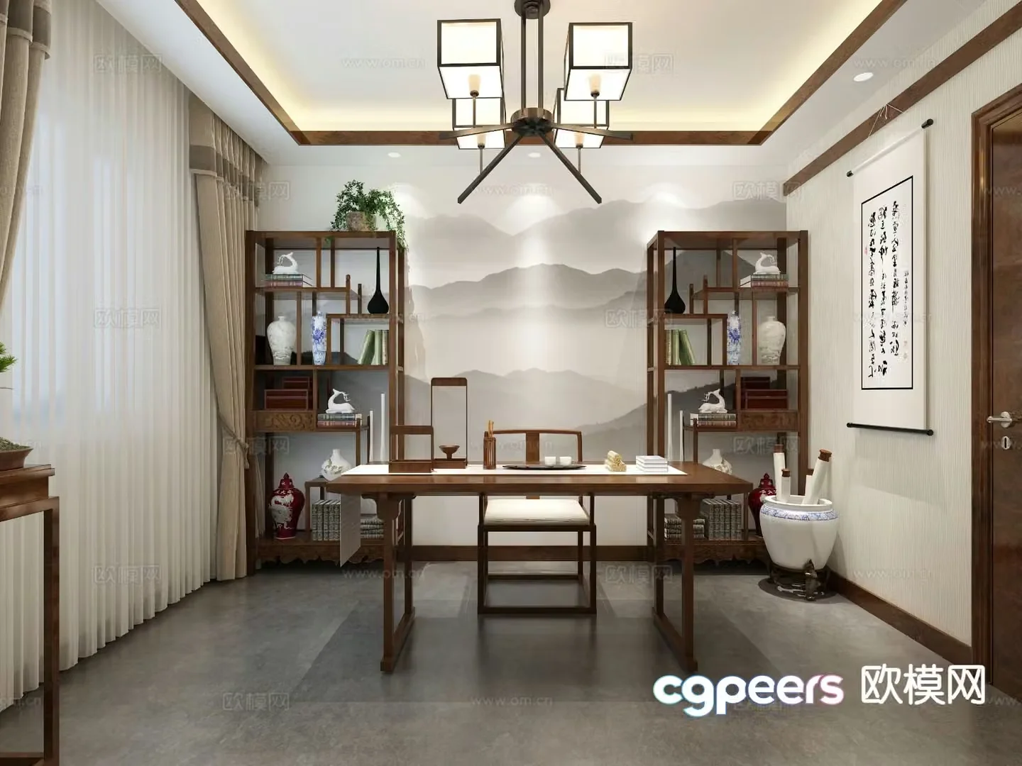 New Chinese style study 3D model