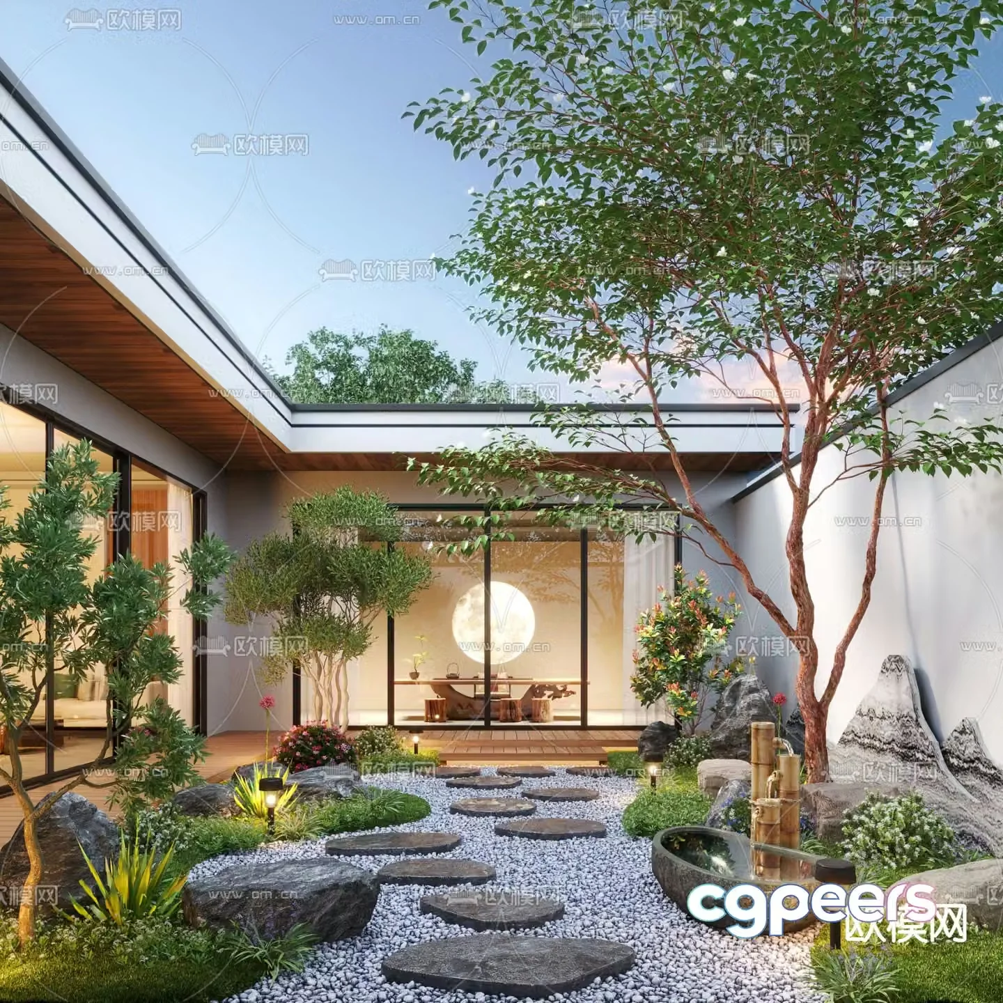 New Chinese style courtyard landscape 3D model