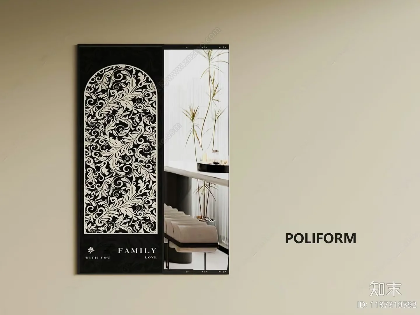 The Image Features A Poliform Mirror With A Decorative Frame 3D Model – 17168 – VRAY Render