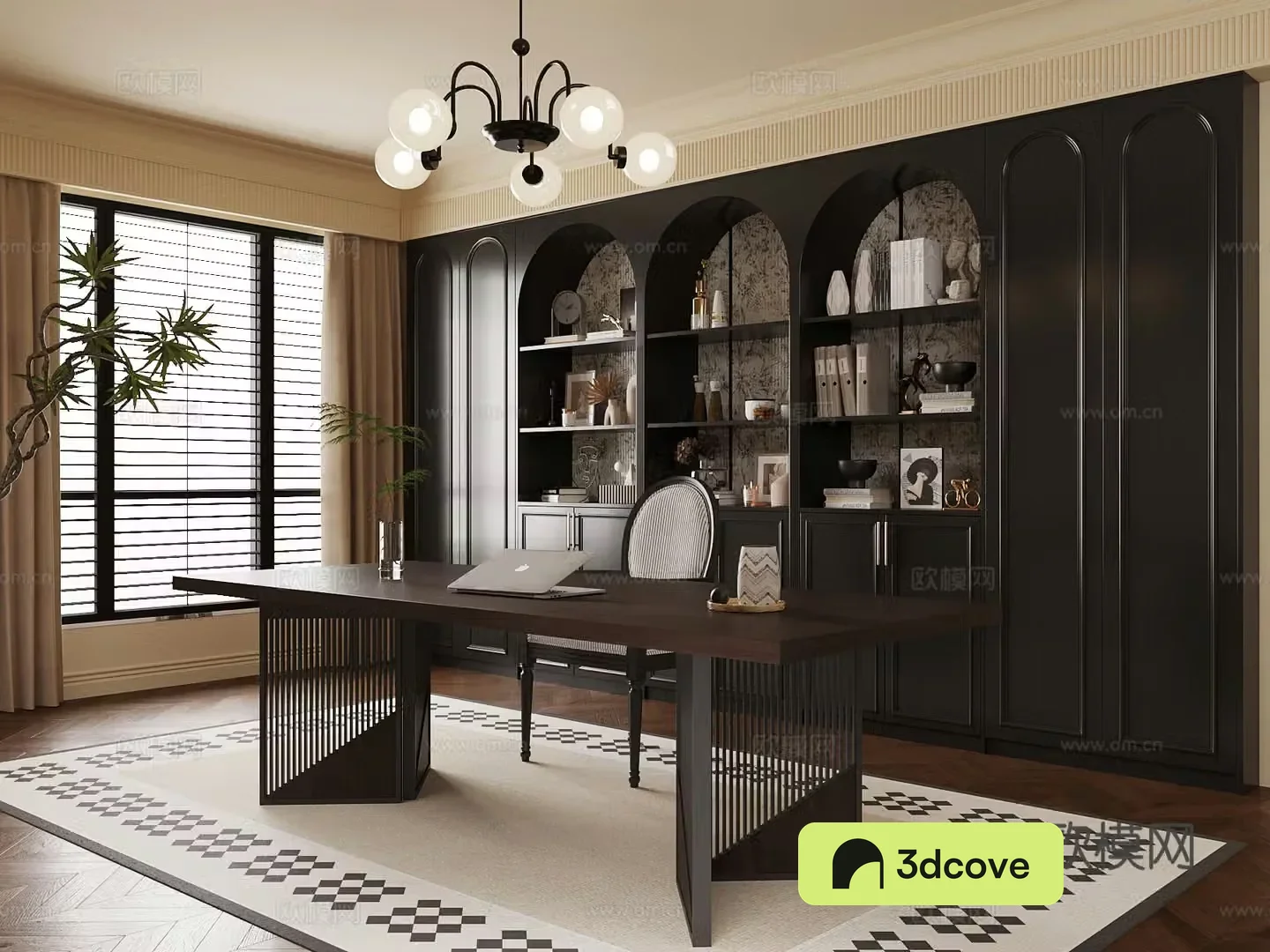 Study room French study desk chair bookcase