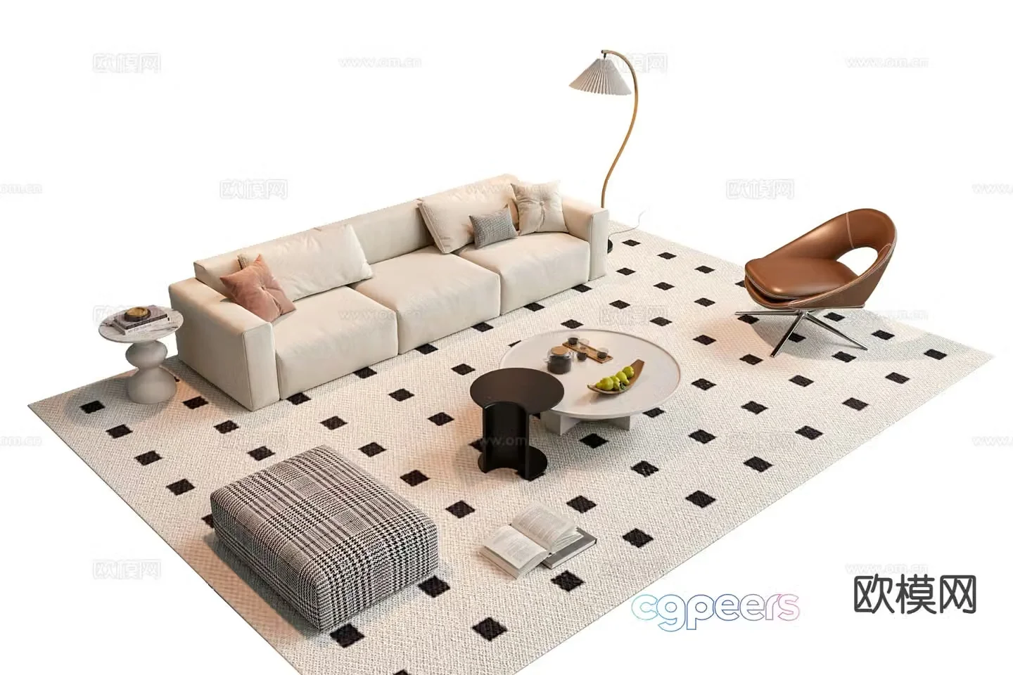 Cream style sofa combination sofa coffee table combination sofa stool 3d model