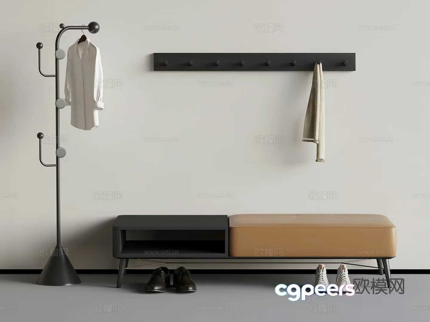 02 Shoe change stool Modern shoe change stool Clothes hanger 3d model