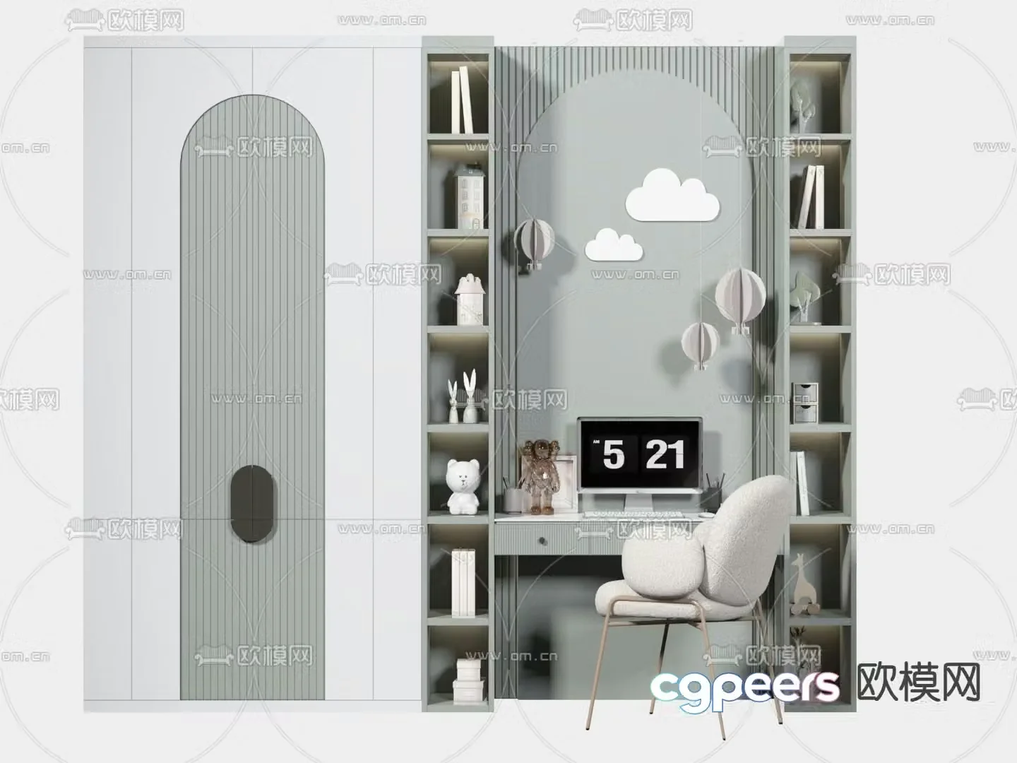Children’s wardrobe integrated bookcase 3d model