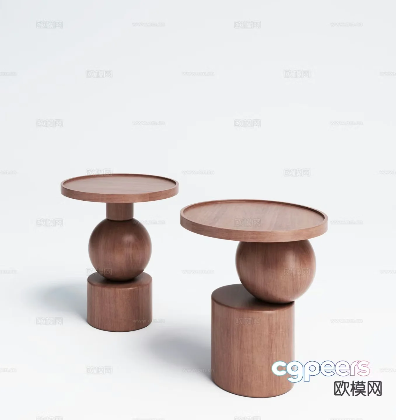 Medieval style wooden side table round table corner table 3D model
