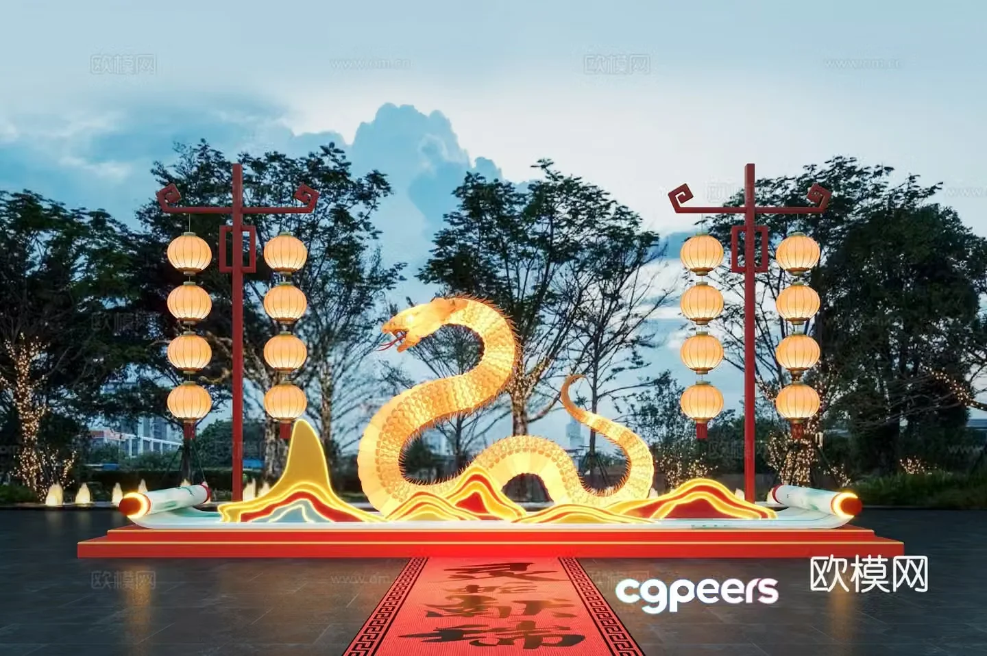 National trend of the Year of the Snake Lantern Festival lanterns commercial presentation Lantern Festival activities 3D model