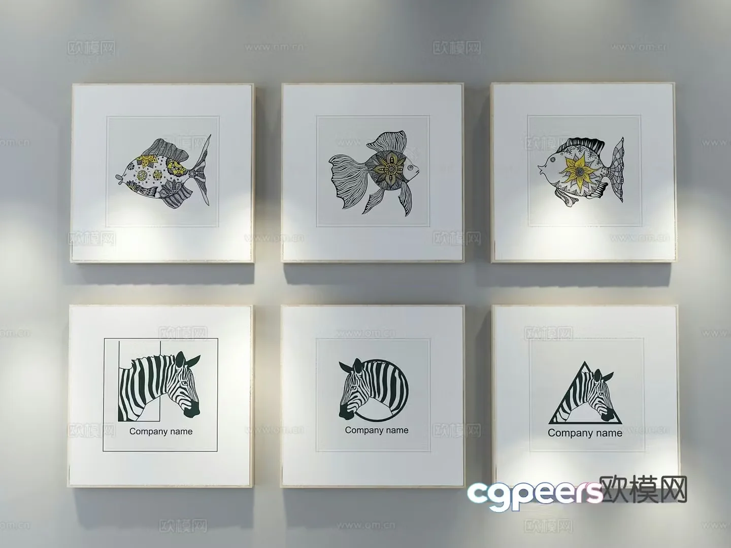 Nordic decorative painting art painting simple drawing hanging painting 3D model