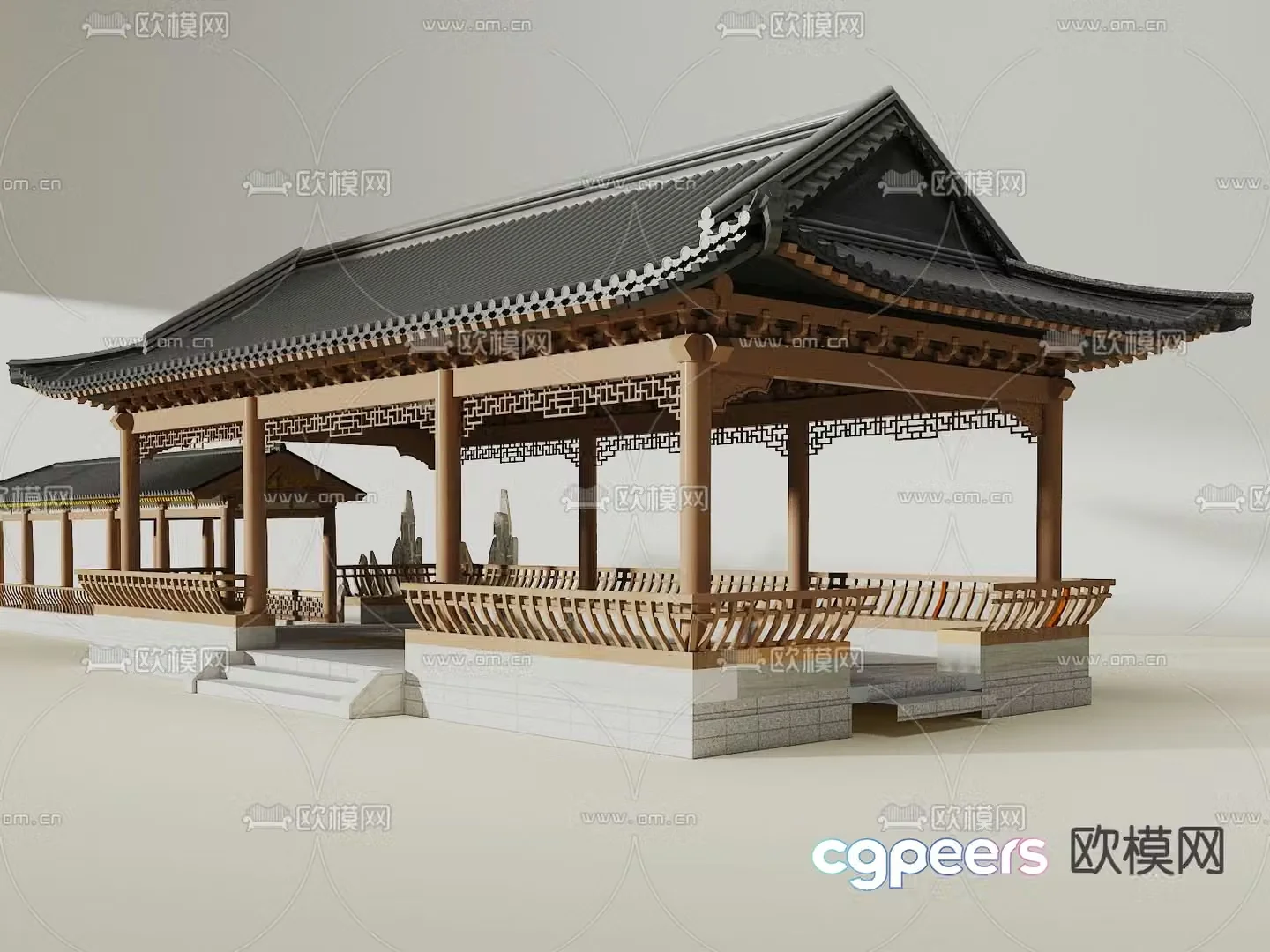 Chinese antique corridor corridor frame landscape corridor 3D model