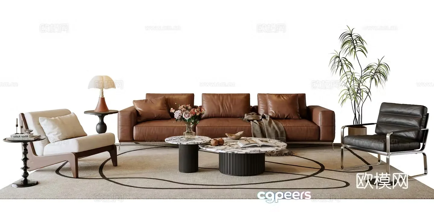 Medium style sofa coffee table combination 3D model