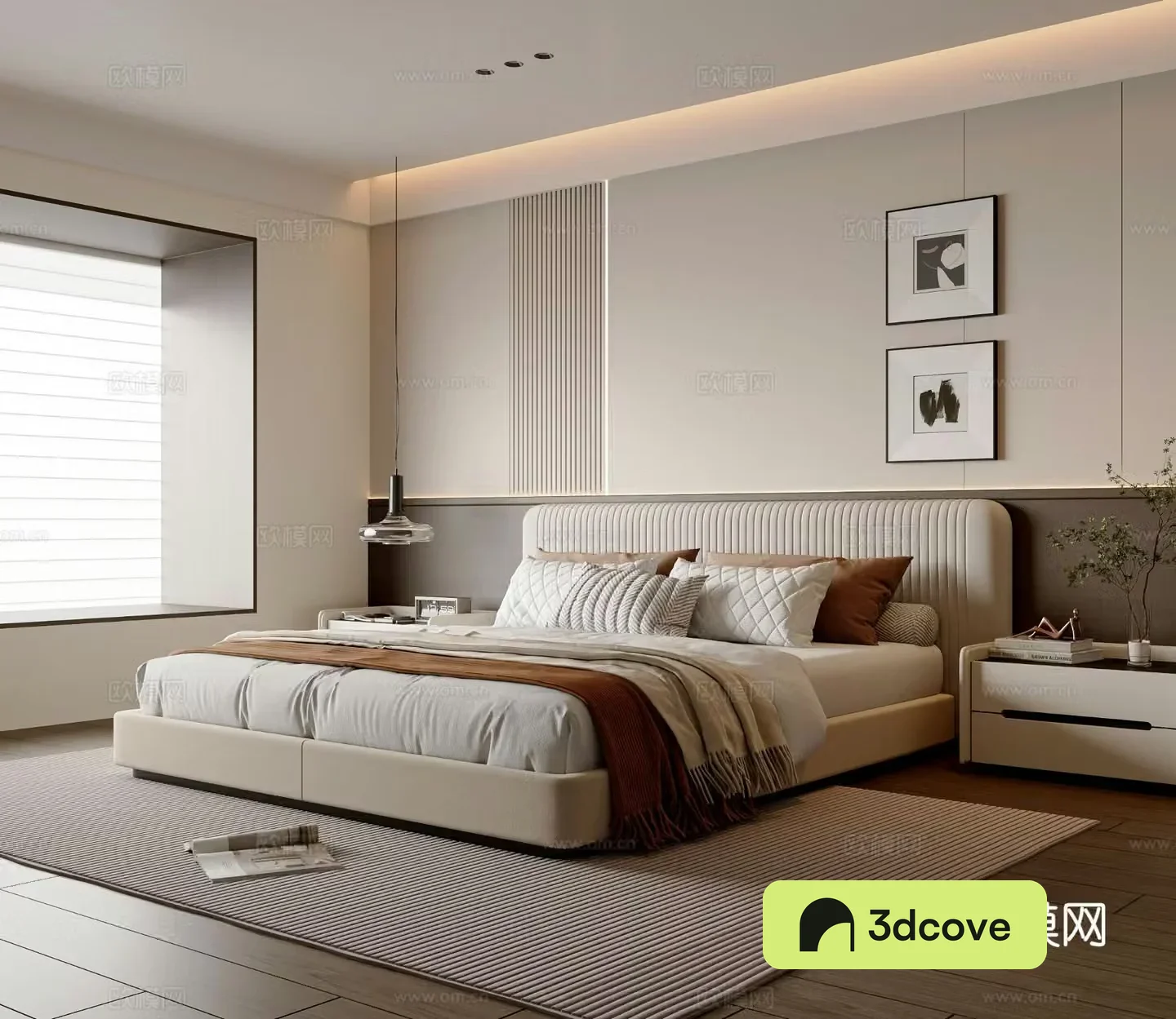 Modern minimalist bedroom double bed chandelier hanging painting bedroom ornament master bedroom hanging painting