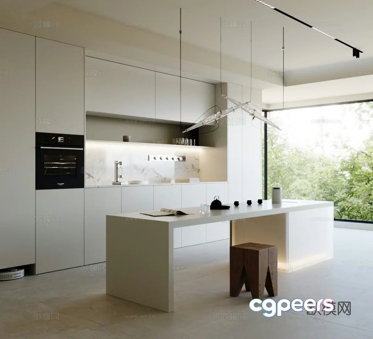 Modern open kitchen island kitchen kitchen dining room oven sideboard kitchen middle island 3d model