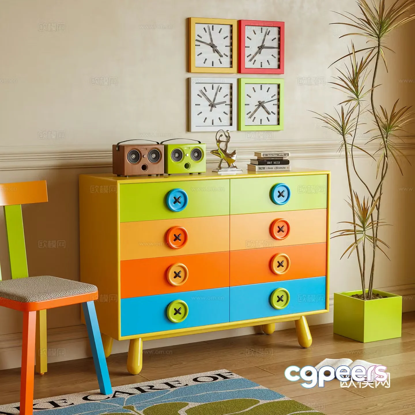 Storage cabinet porch cabinet side cabinet dopamine cartoon 3d model
