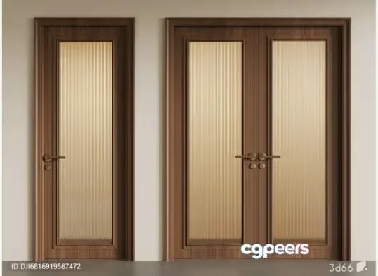 Two Wooden Doors With Glass Panels 3D Model – 20727 – VRAY Render