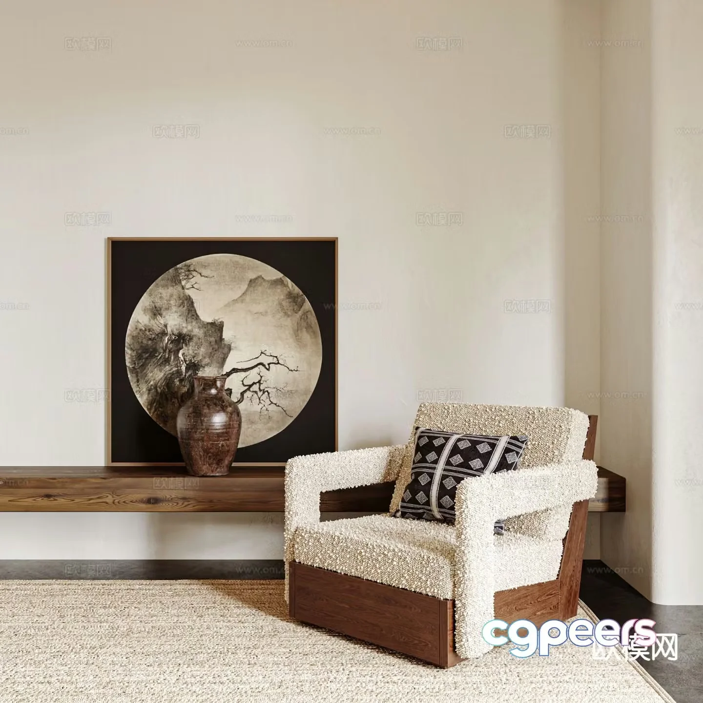 Wabi-sabi style single sofa 3d model