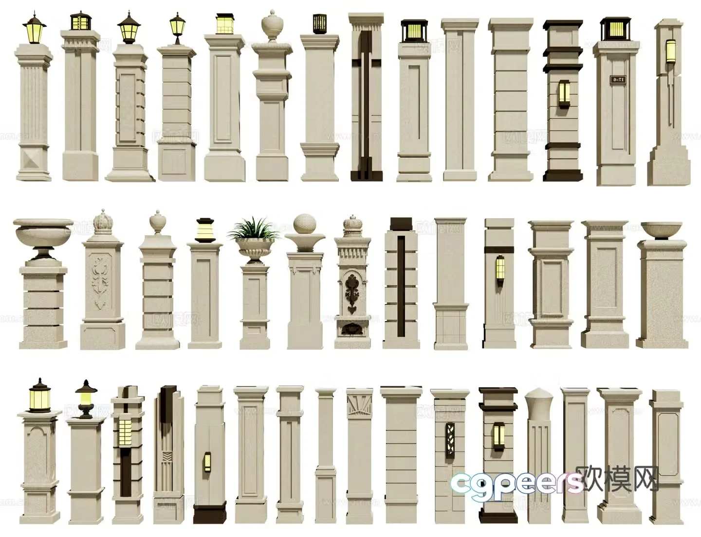 European-style courtyard door posts wall columns courtyard gates Roman columns villa house entrance doors 3D model