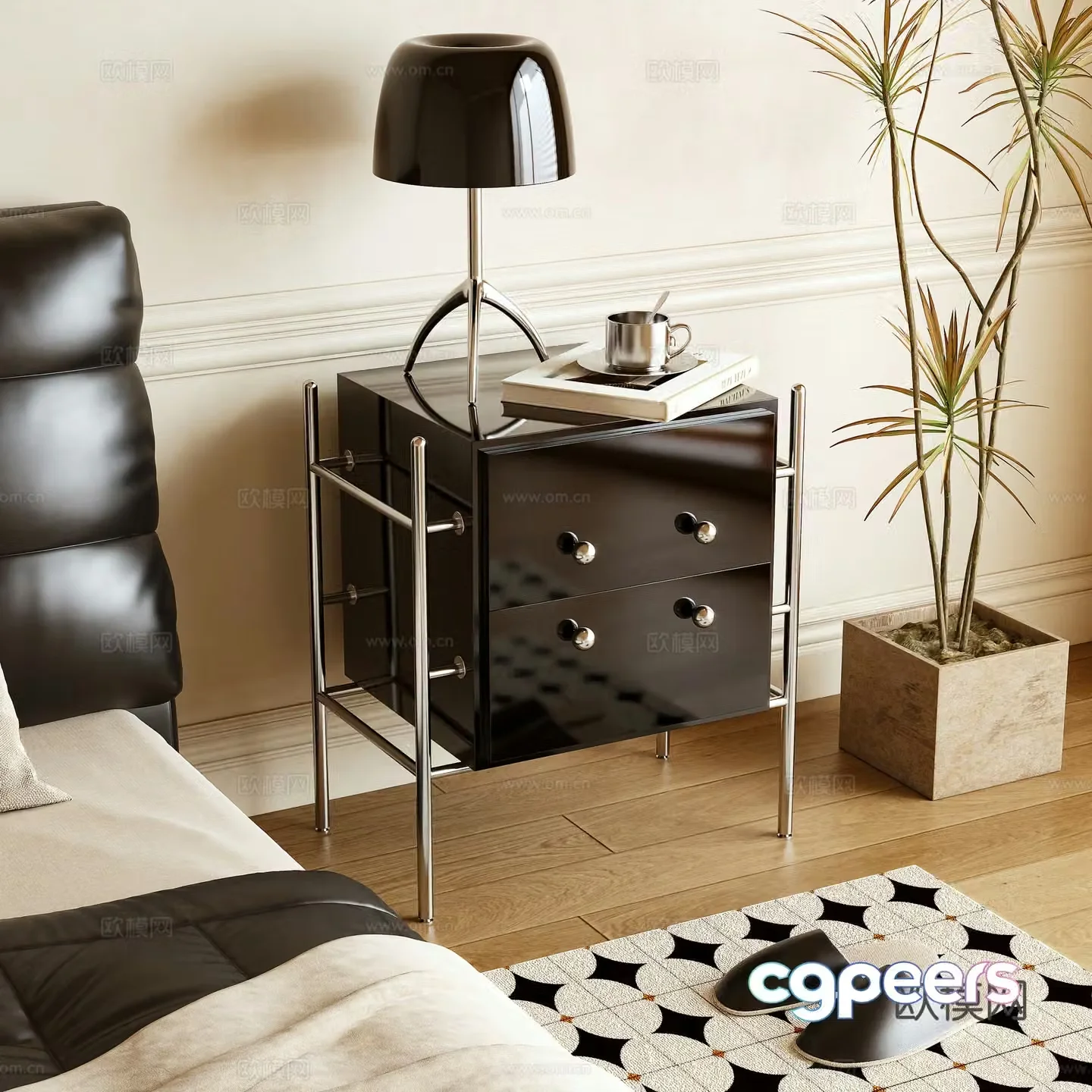 Modern bedside table Memphis side cabinet metal cabinet 3d model