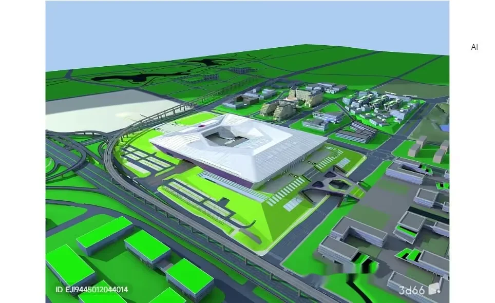 A 3D Rendering Of A Cityscape With A Large Building And Roads 3D Model – 2520 – VRAY Render
