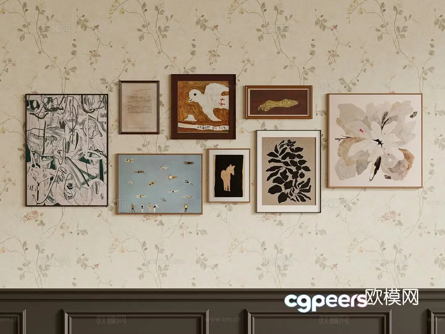 French decorative painting wall decoration 3d model