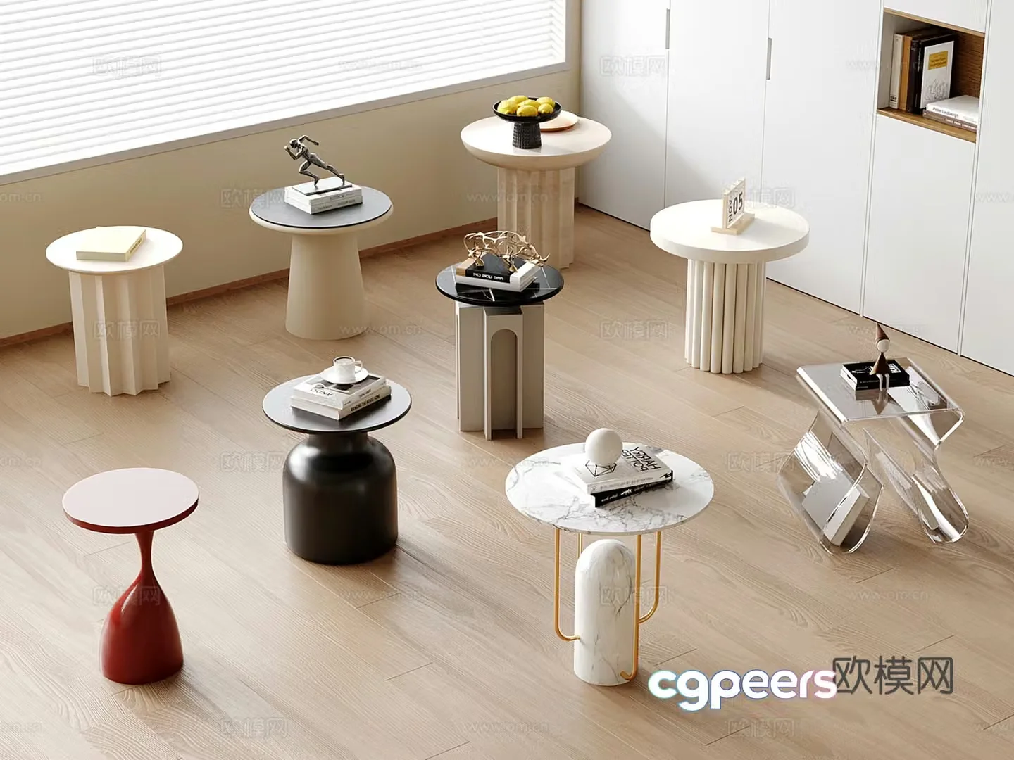 Modern side table corner table round table marble solid wood 3D model