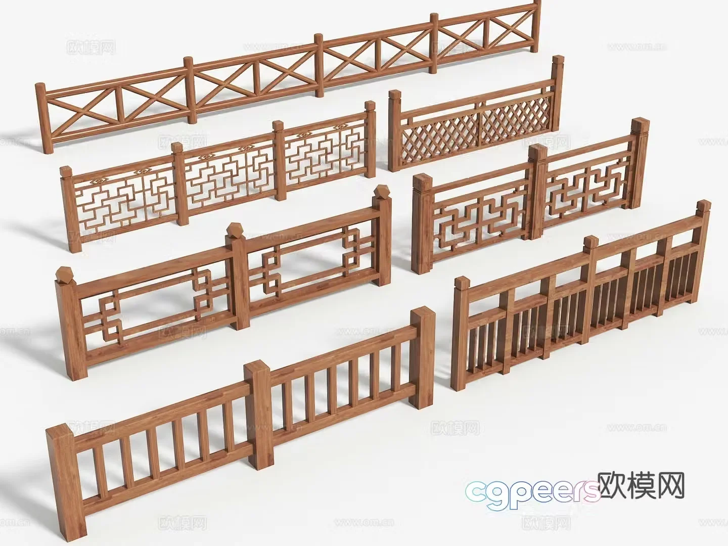 Chinese style wooden railing wooden railing river railing bridge railing fence fence fence guardrail 3d model