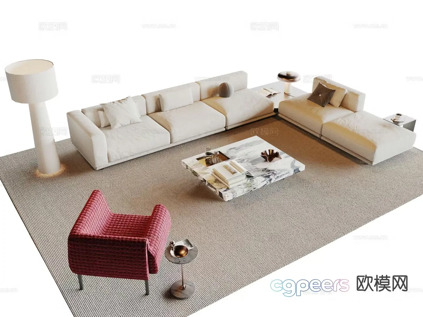 Cream style modular sofa 3d model