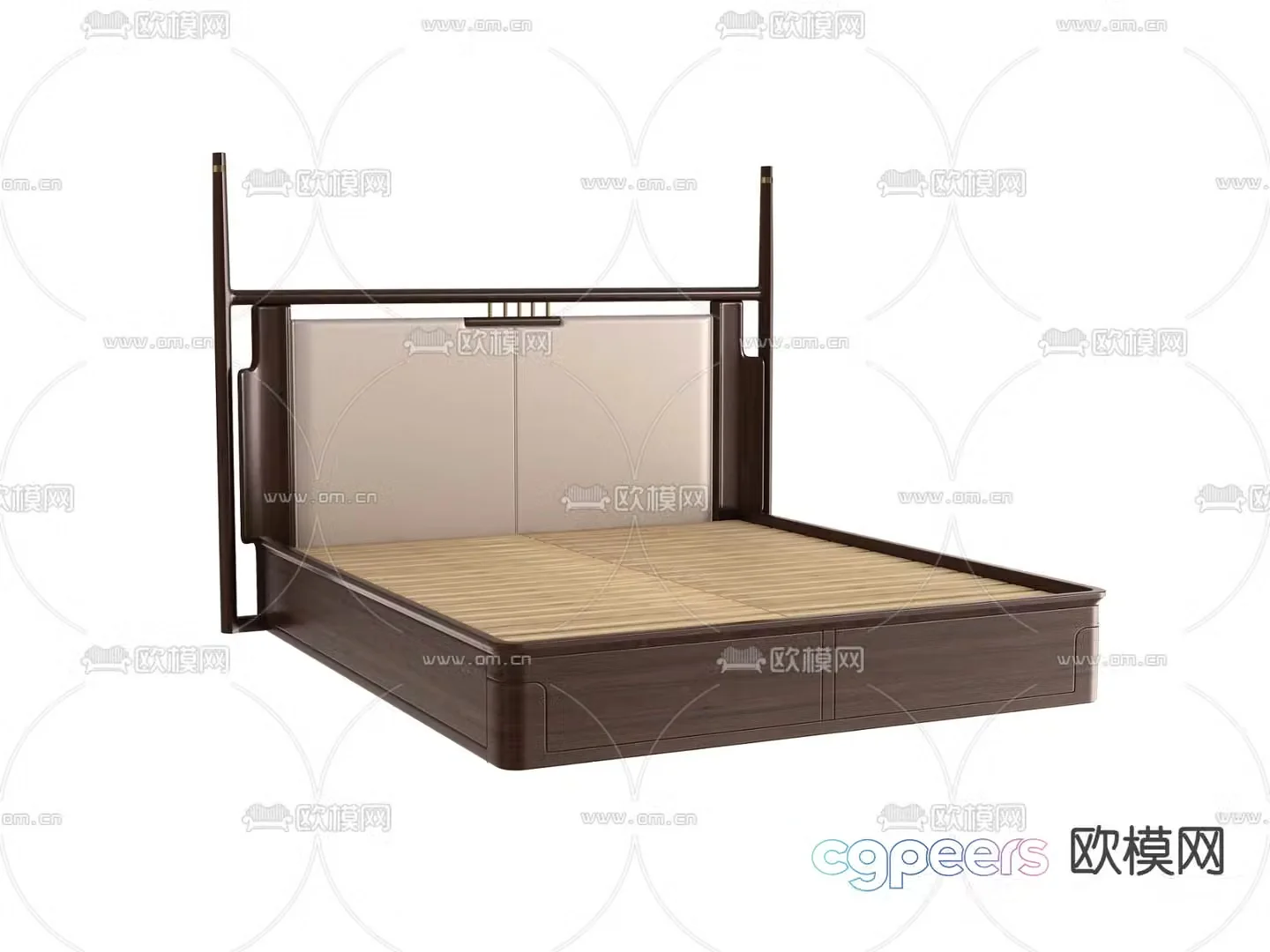 New Chinese double bed bed board 3d model