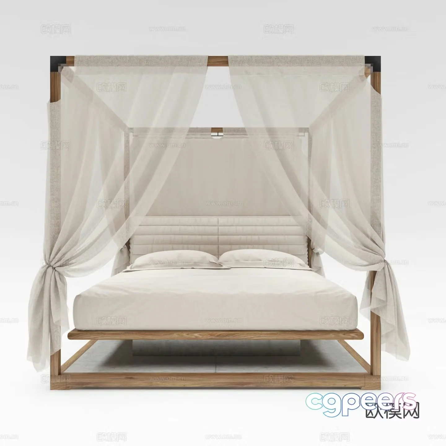 Wabi-sabi double bed gauze bed 3d model