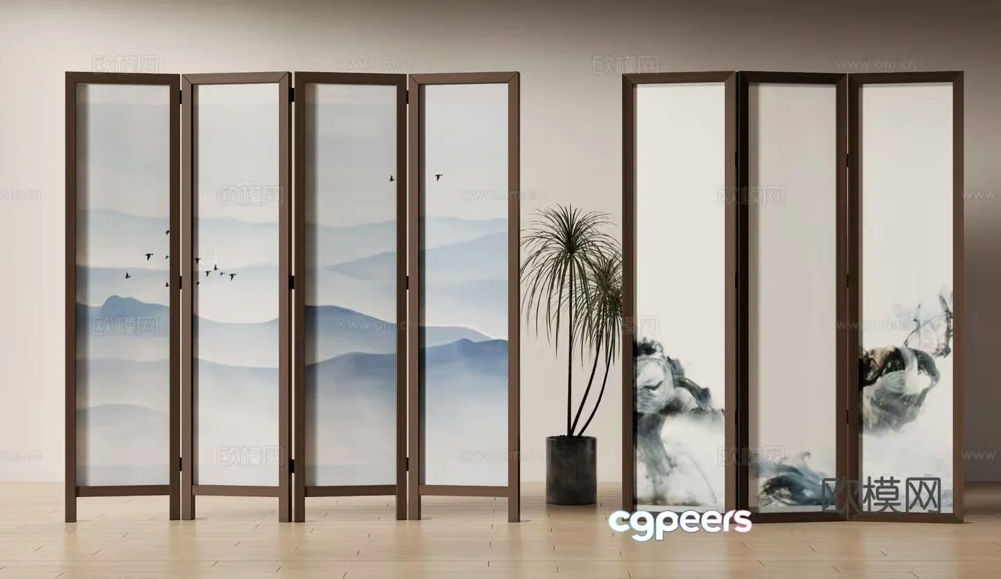 New Chinese style landscape screen 3D model