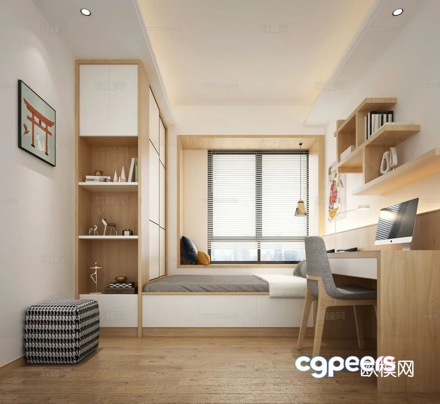 Log style tatami bedroom 3d model