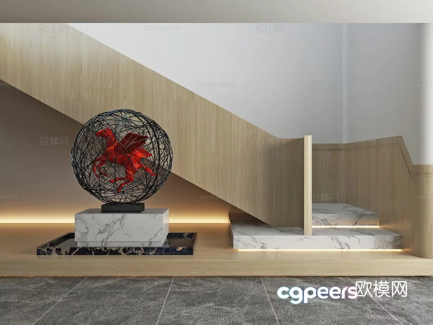 Stairwell beautiful palace handrail installation sculpture landscaping 3d model