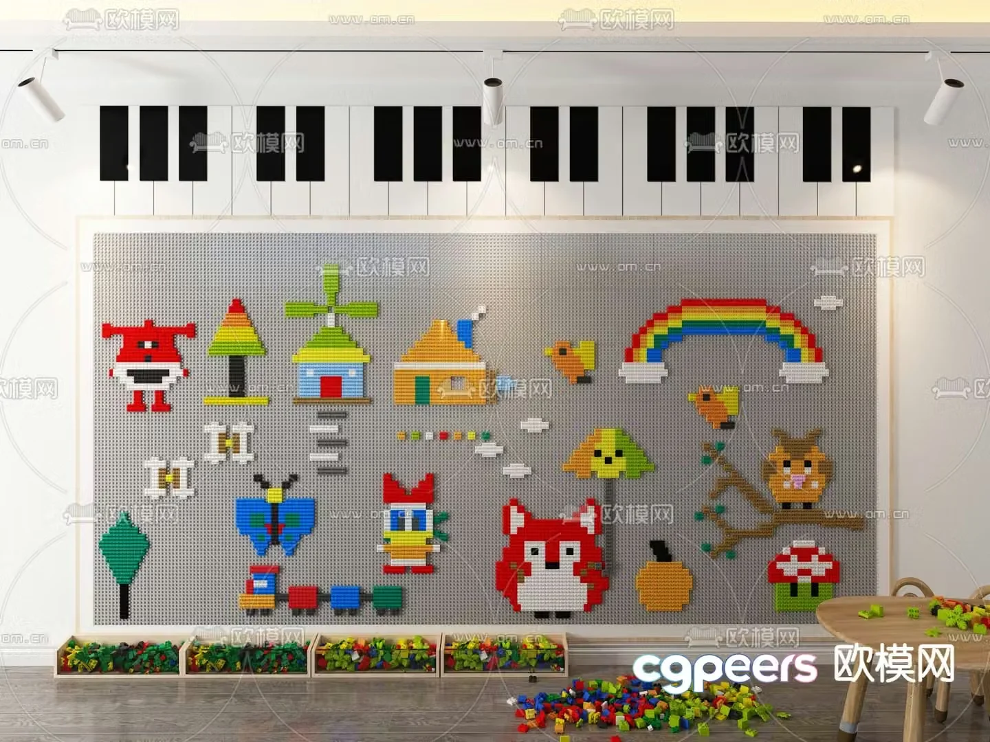 Modern Lego building block wall 3d model