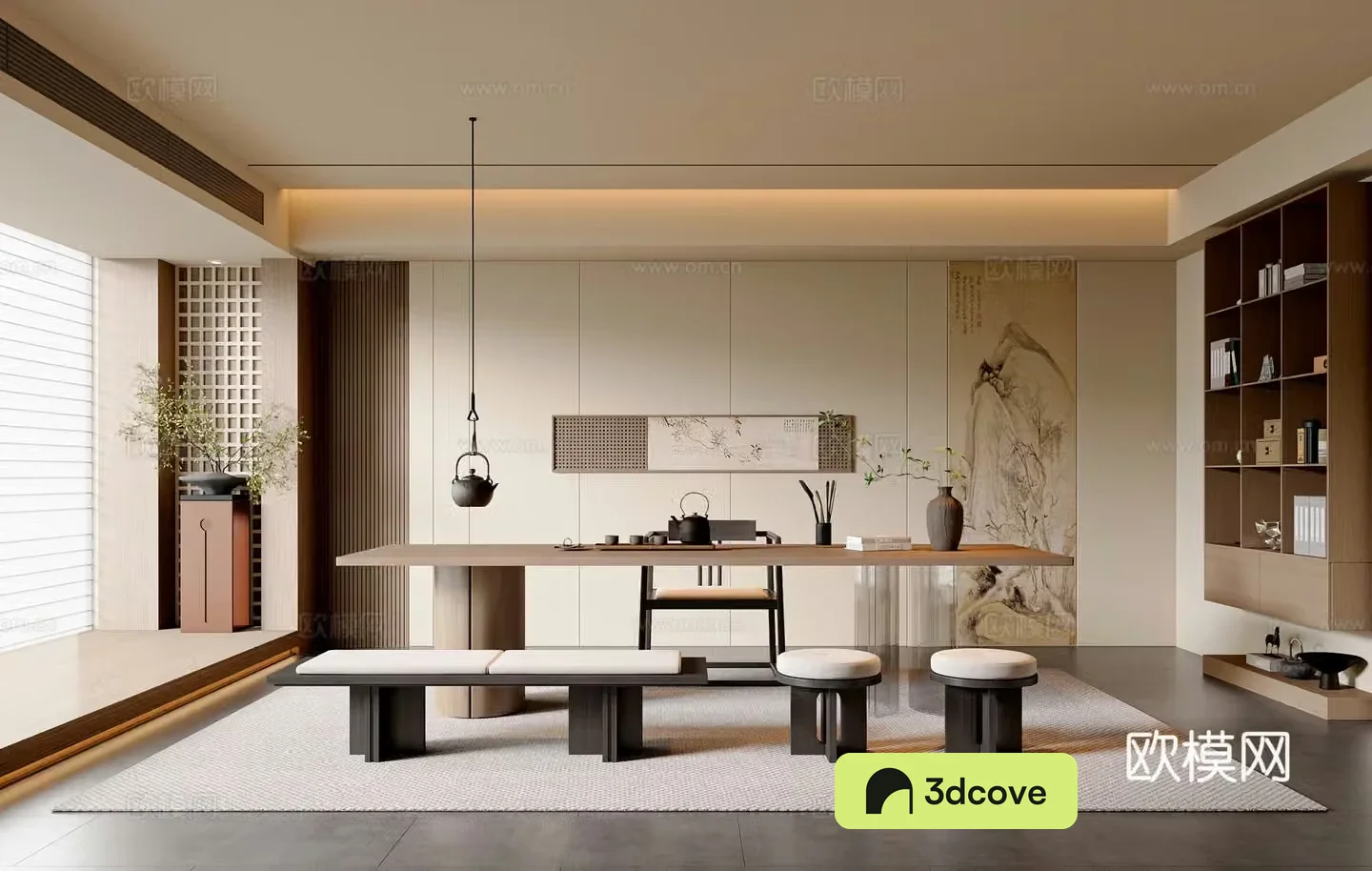 New Chinese style Chinese tea room tea table and chair combination tea room cabinet new Chinese style background wall tea room jewelry