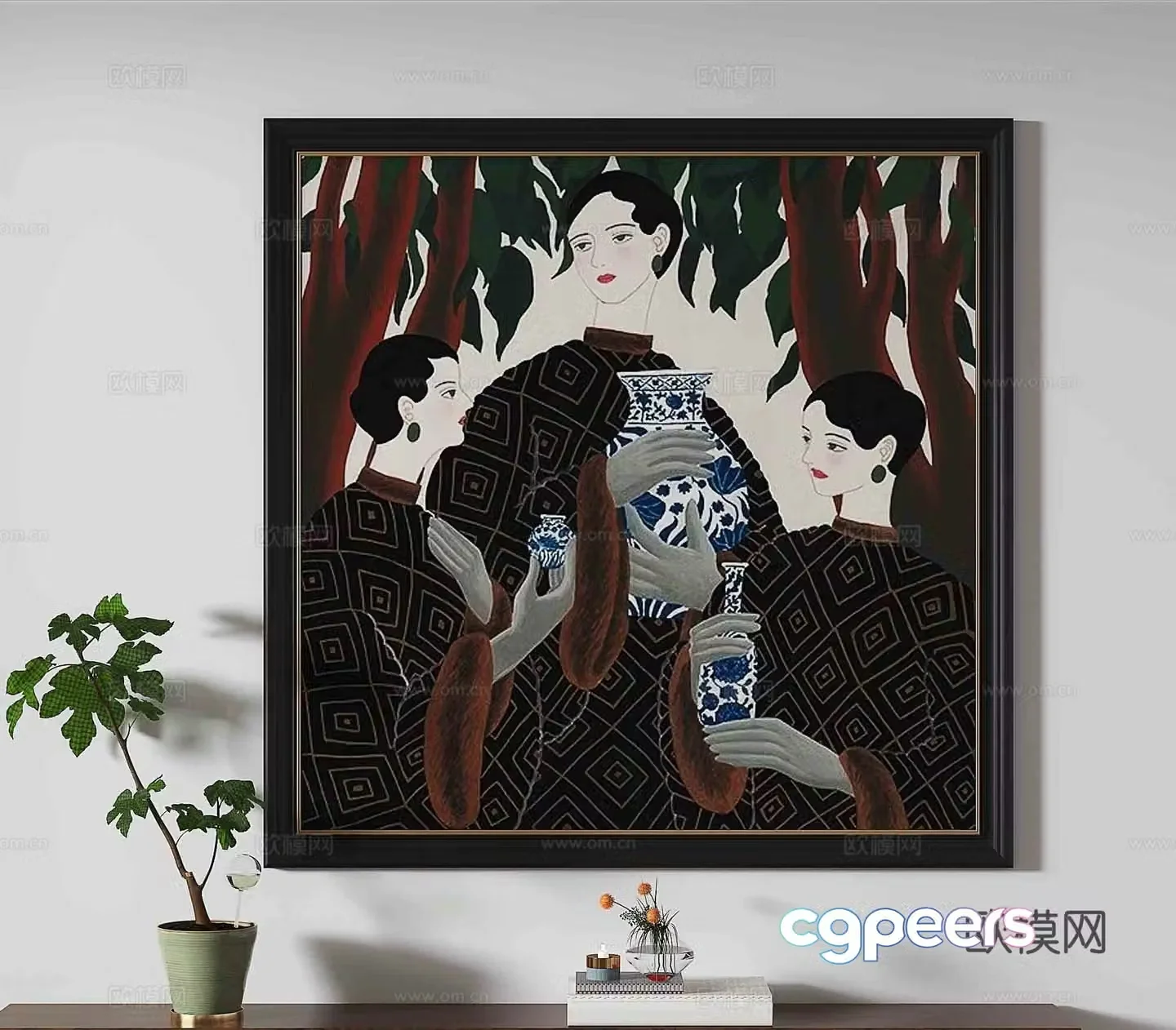 Simple European decorative painting figure painting hanging painting 3D model