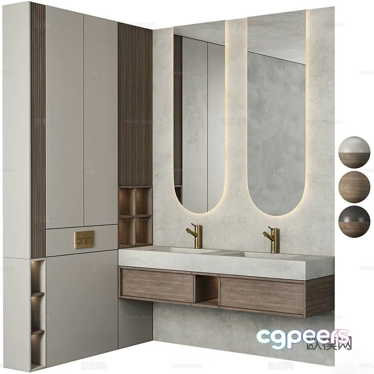 Modern bathroom cabinet double basin vanity 3d model