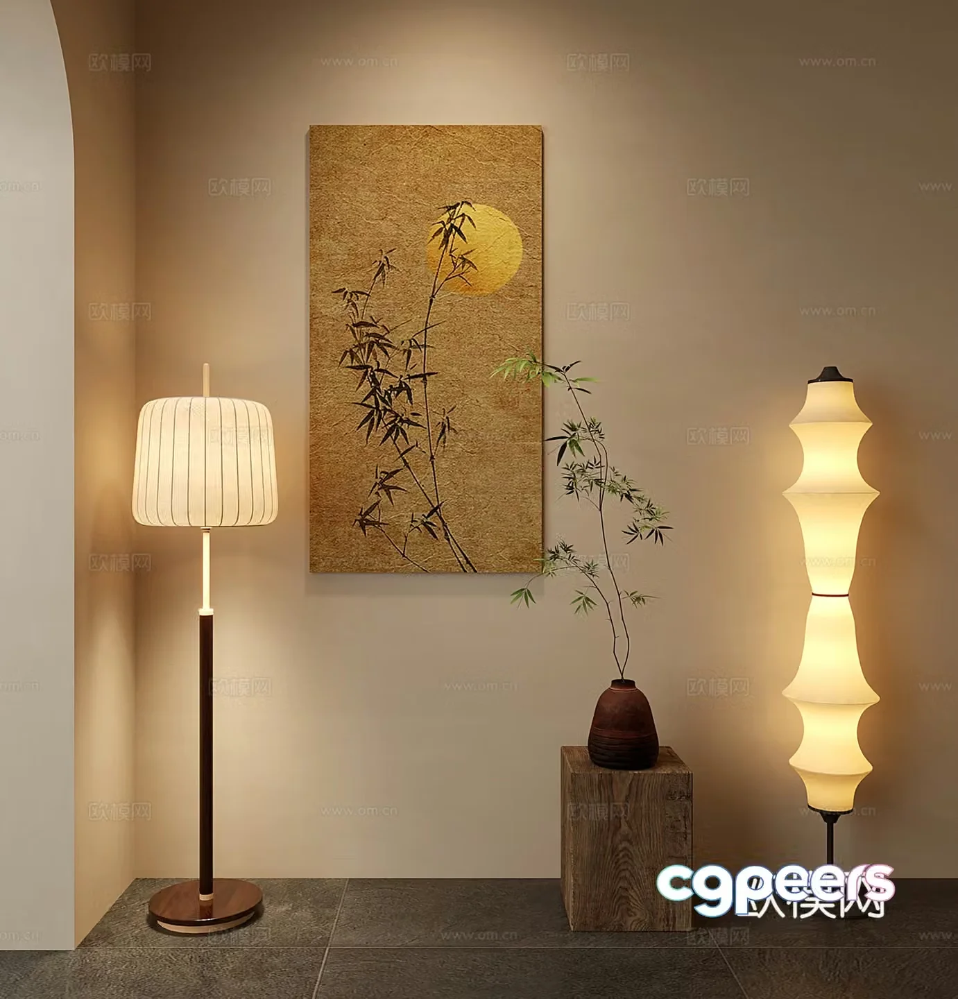 New Chinese style floor lamp decorative painting vase 3d model