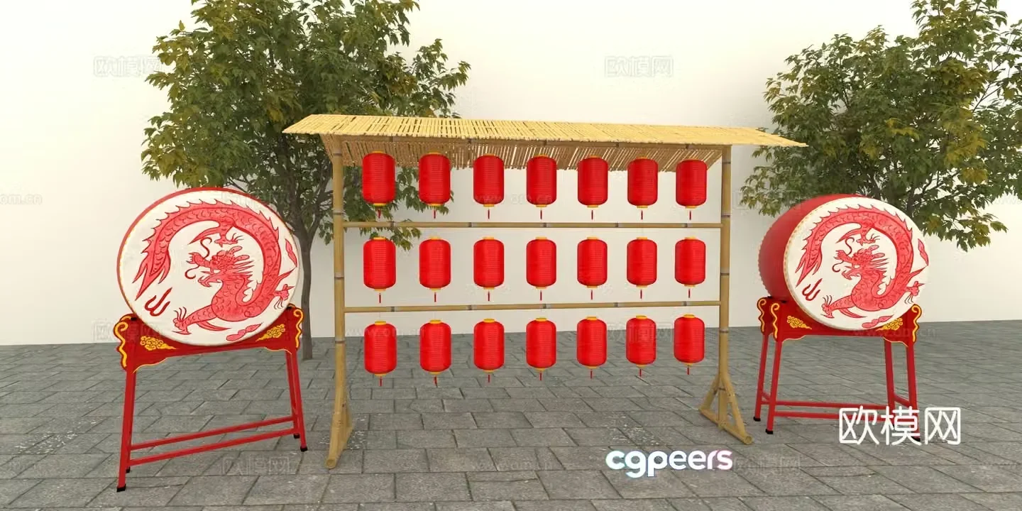Chinese style display lantern stand national fashion display 3d model