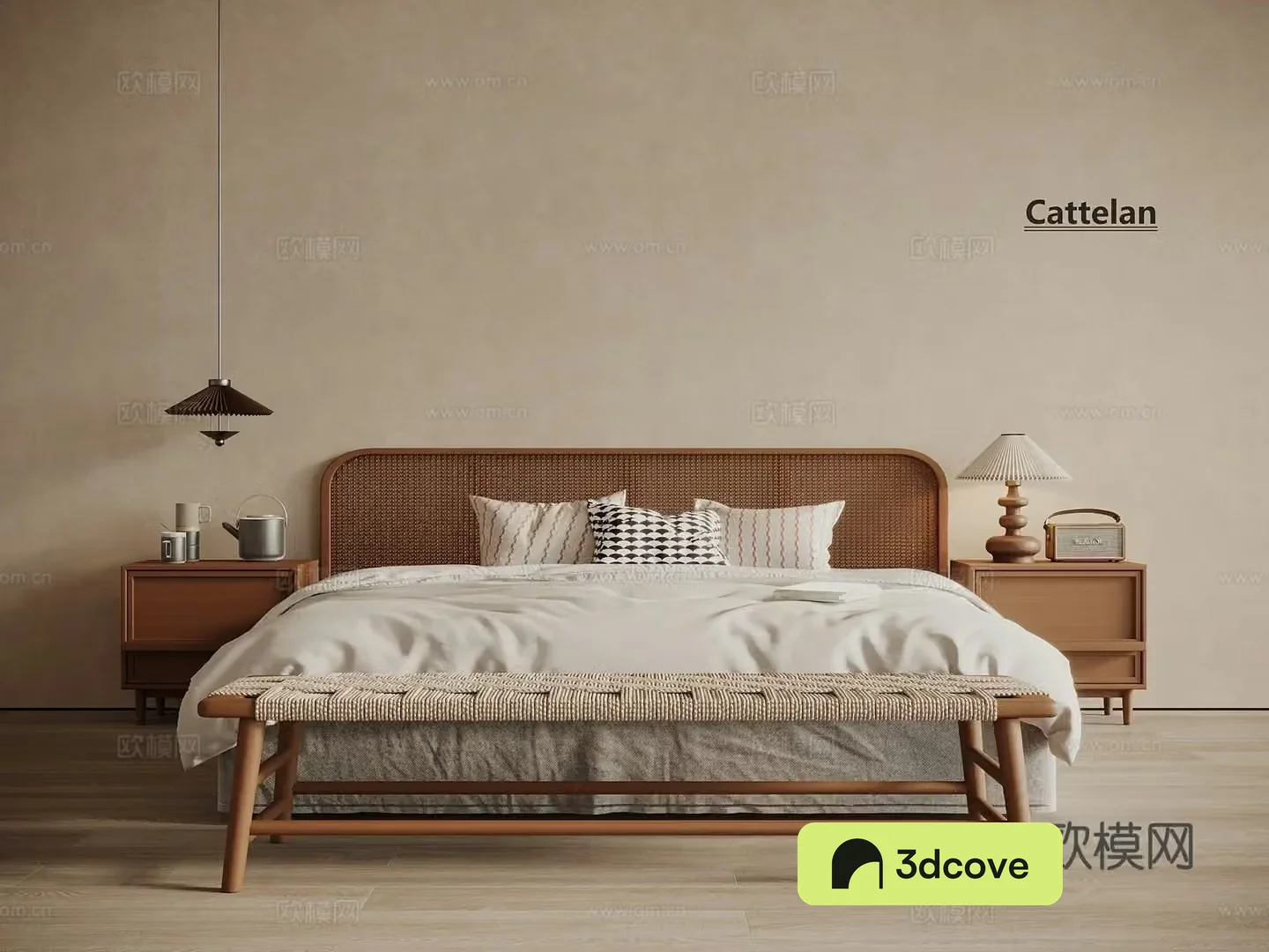 Middle Ages New Chinese Style Double Bed Solid Wood Bed Master Bed Shelf Bed 3D Model
