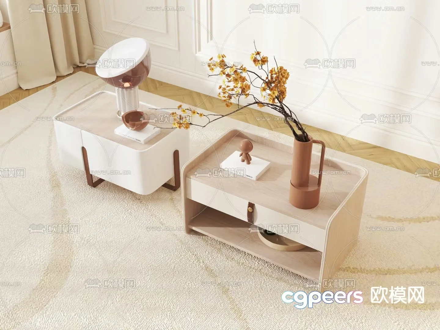 Log style bedside table 3d model