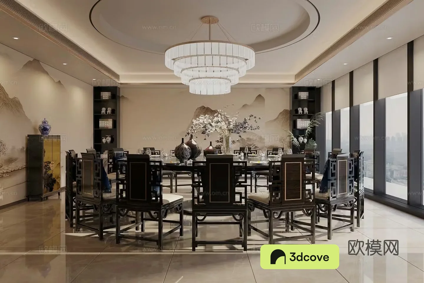 Song’s new stroke private room artistic chandelier round table and chair combination