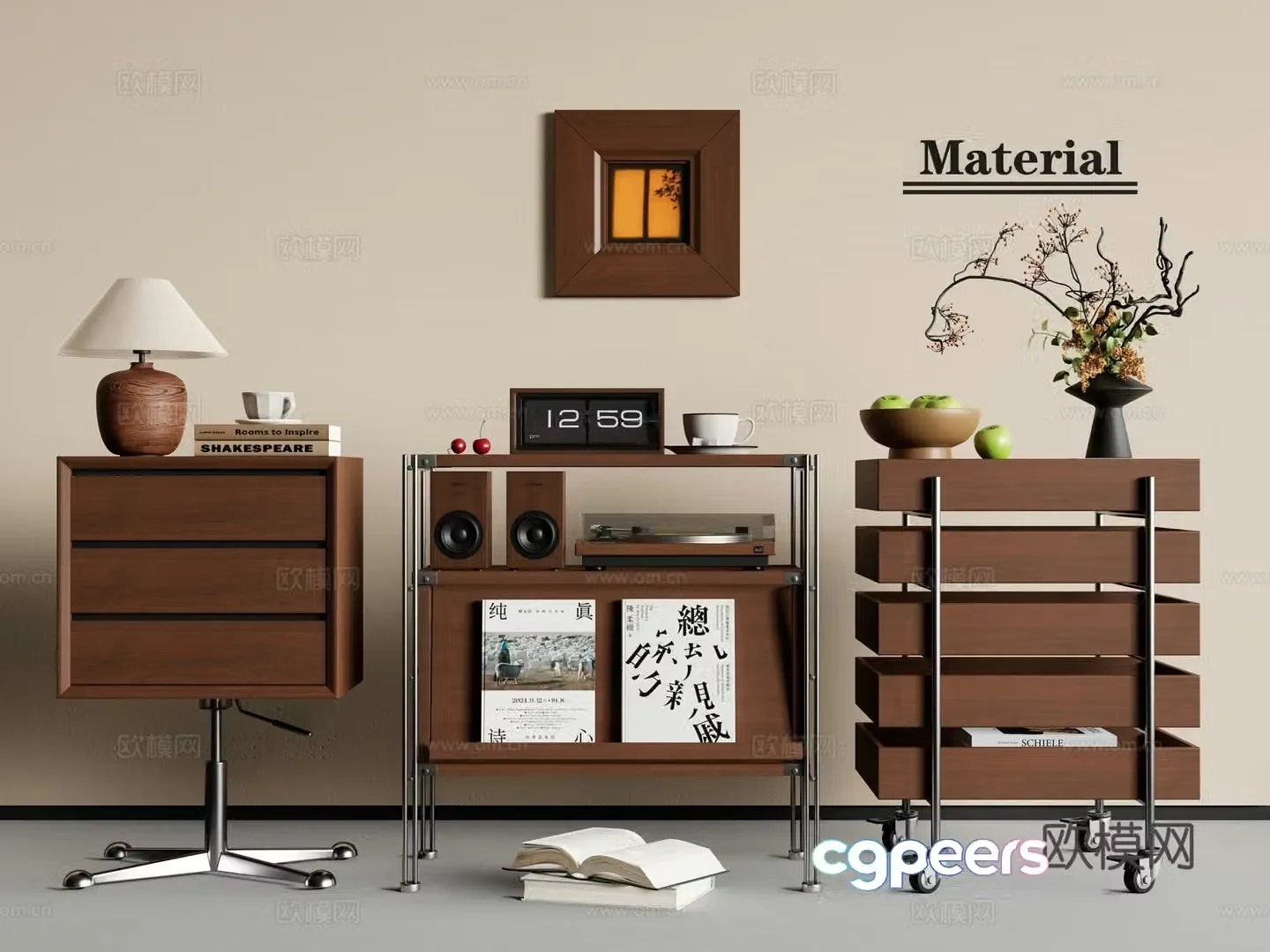 Medieval style corner table corner cabinet trolley 3D model