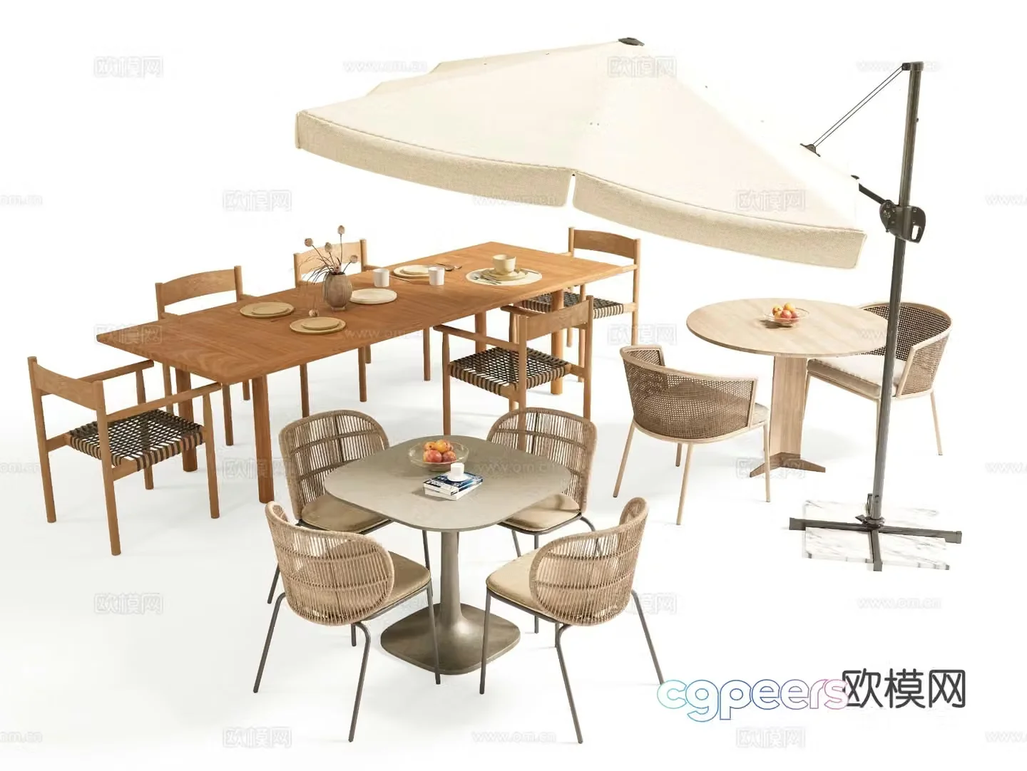 Wabi-sabi outdoor tables and chairs camping tables and chairs leisure tables and chairs parasol 3D model