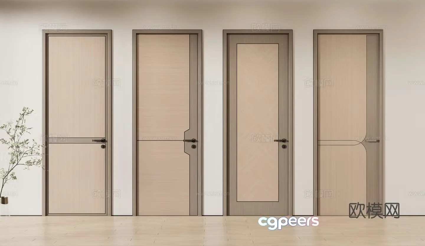 New Chinese style single door door bedroom door wooden door 3d model