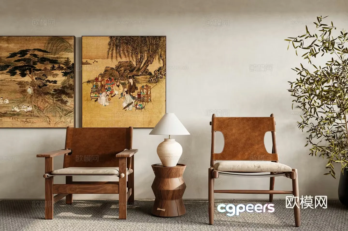 Chinese casual chair Wasabi style leisure chair Leisure chair combination Single chair 3D model