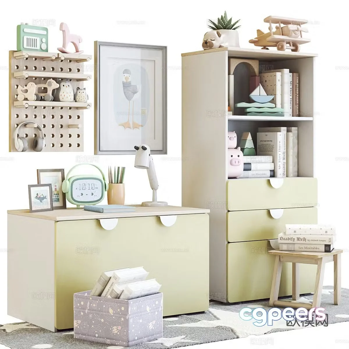 Children’s table and chairs Children’s supplies Children’s equipment Children’s bookcase Children’s toys Children’s desk 3D model