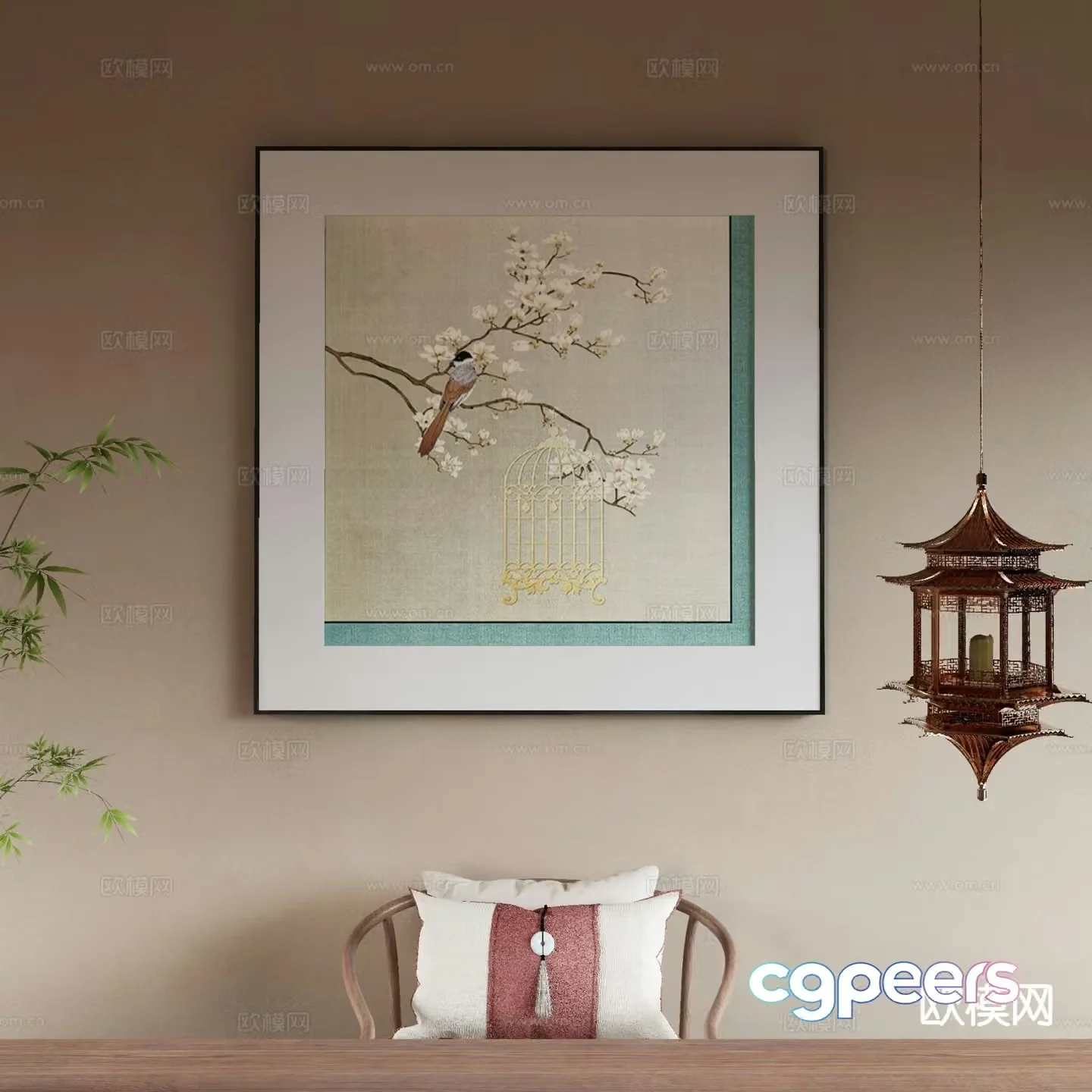 New Chinese style art painting flower and bird painting decorative painting 3D model
