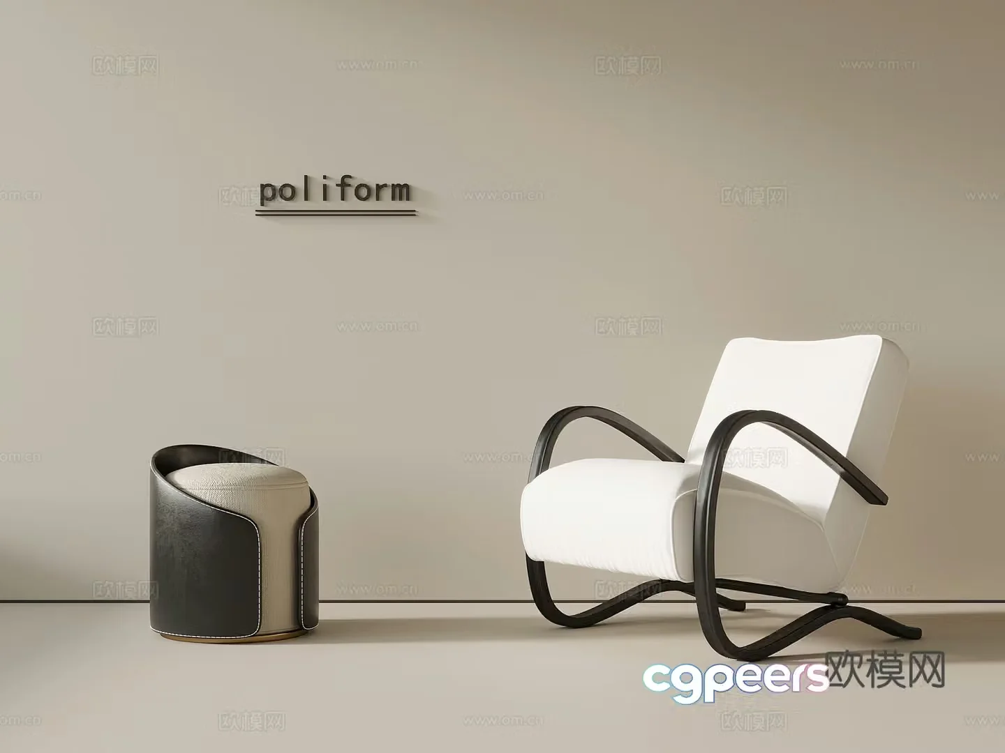 Modern minimalist lounge chair single sofa round stool stool 3D model