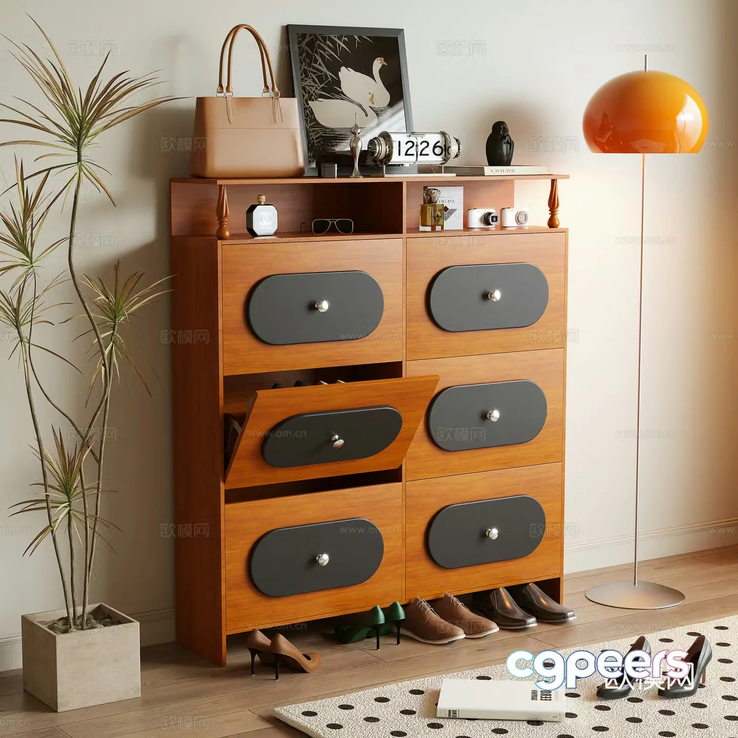 Middle-aged shoe cabinet side cabinet 3D model