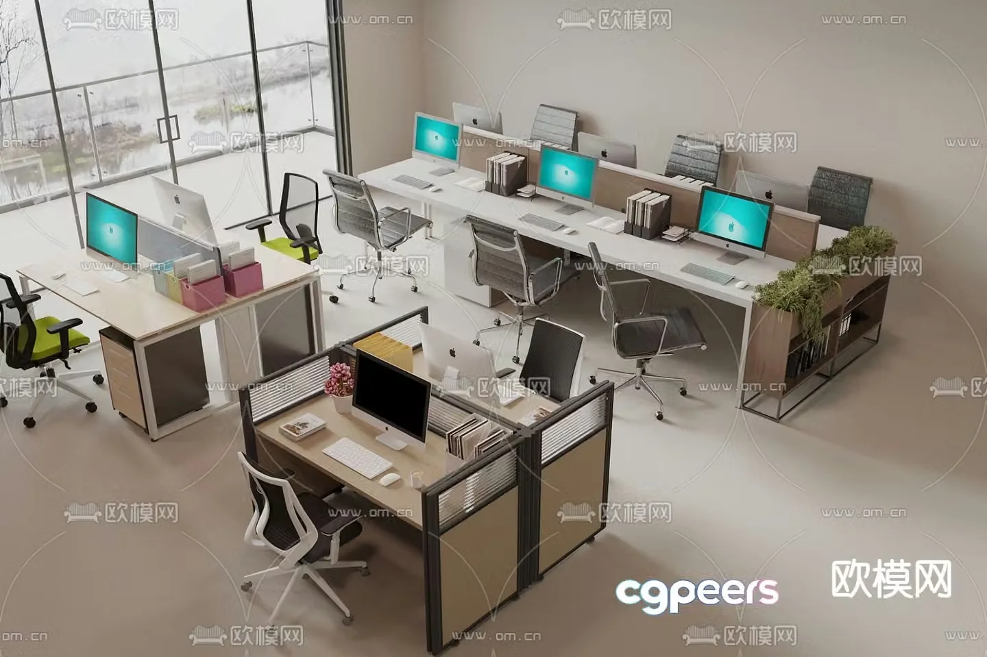 Office desk and chair position workstation 3d model