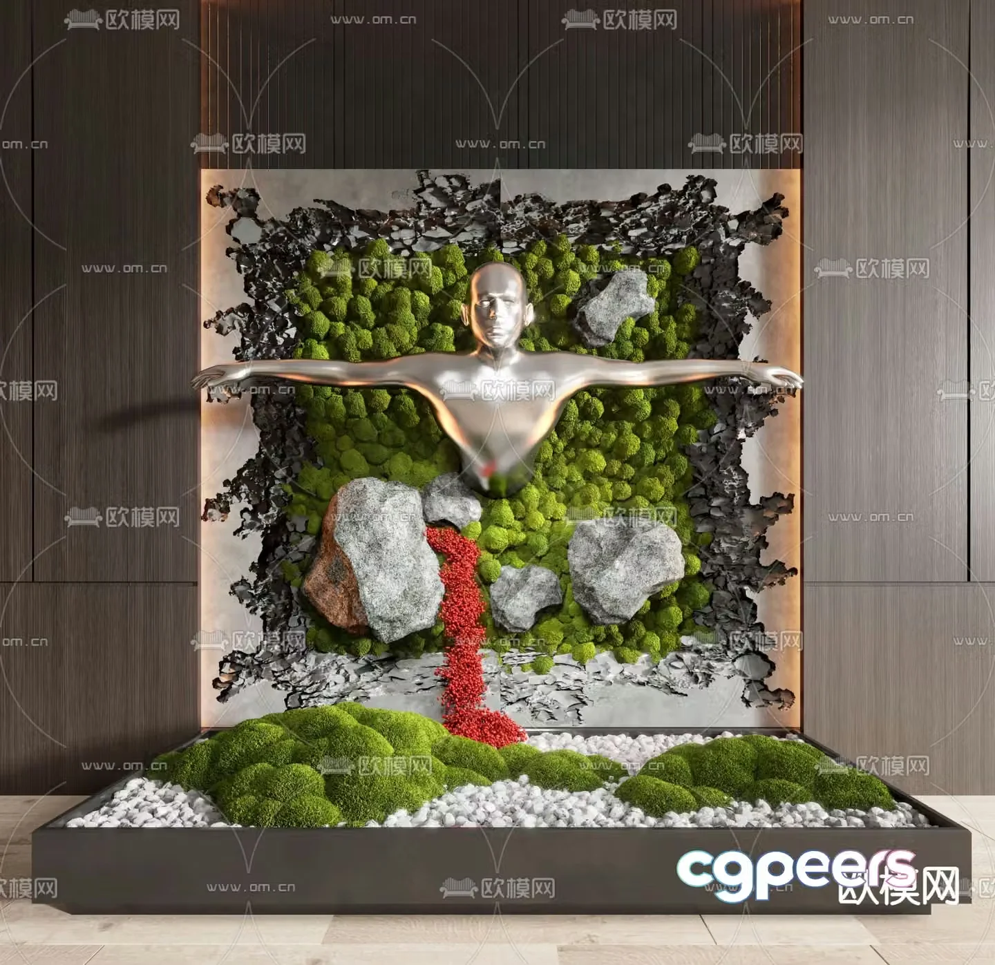 Indoor landscape plant wall plant pile 3d model