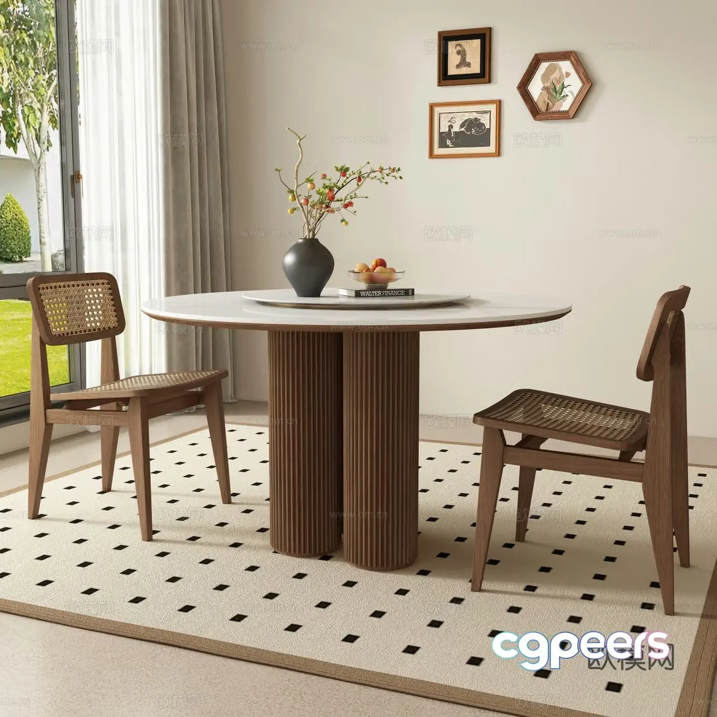 Medieval style round dining table and chairs 3D model