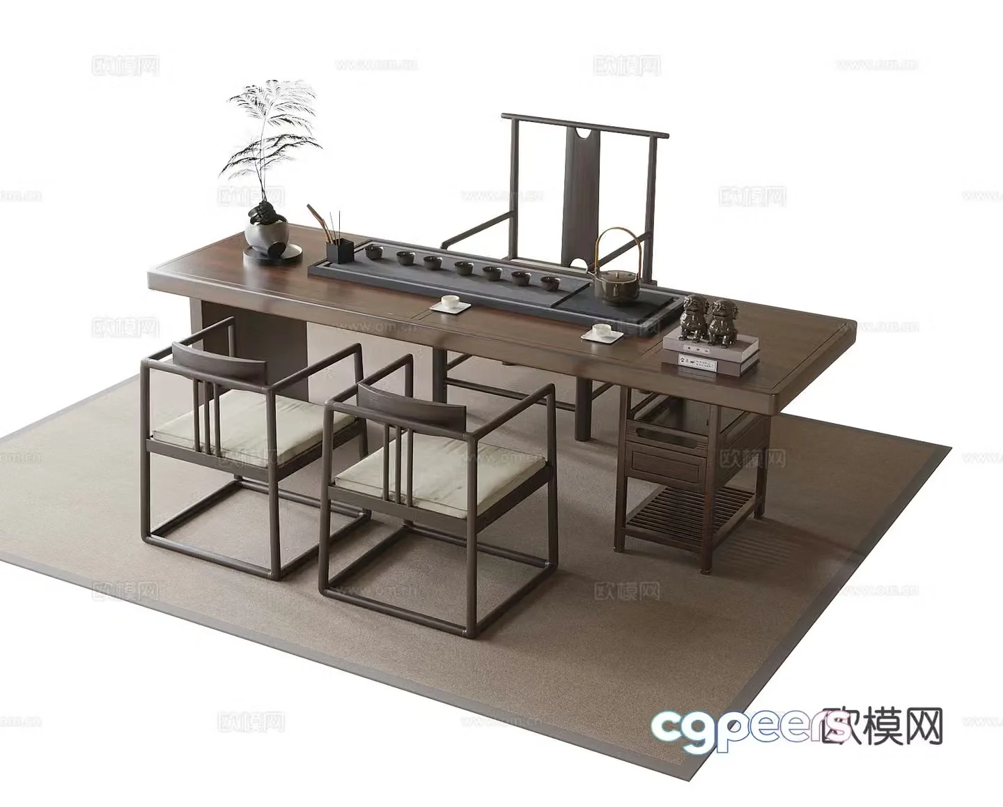 Chinese tea table and chairs 3d model